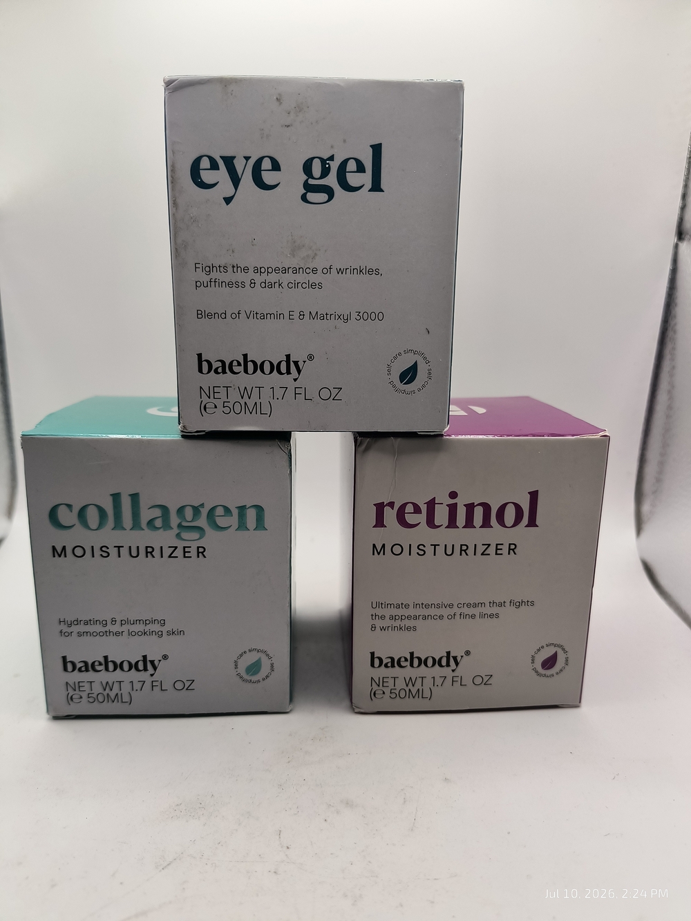 3 PC Baebody Set Eye Gel + Collagen Retinol Moisturizer Matrixyl 3000 1.7oz New